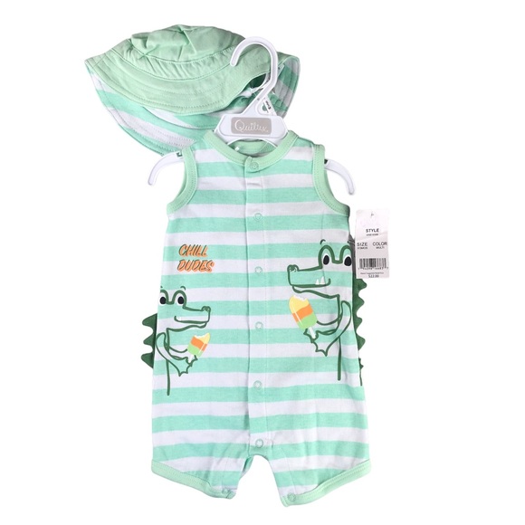 Quiltex Other - NWT QUILTEX Boys Chill Dudes Alligator Crocodile Romper With Hat